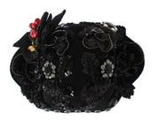Dolce & Gabbana Black Crystal Gold Cherries Brooch Hat