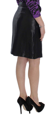 Exte Black Wool Silk Above Knee Straight Skirt