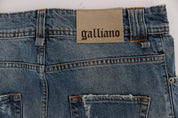 John Galliano Blue Wash Cotton Boyfriend Fit Cropped Jeans