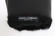 Dolce & Gabbana Elegant Black & Bordeaux Leather Gloves