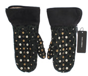 Dolce & Gabbana Elegant Studded Gray Wool Shearling Gloves