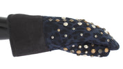 Dolce & Gabbana Chic Gray Wool & Shearling Gloves with Studded Details