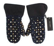 Dolce & Gabbana Chic Gray Wool & Shearling Gloves with Studded Details