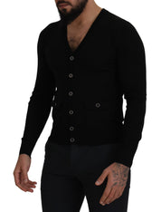 Dolce & Gabbana Elegant Wool Buttoned Black Cardigan