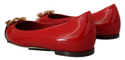 Dolce & Gabbana Red Leather Crystals Loafers Flats Shoes