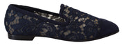 Dolce & Gabbana Blue Floral Lace Slip Ons Loafers Flats Shoes