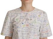 Dolce & Gabbana White Cotton Algebra Print Short Sleeves Top