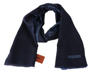 Missoni Navy Wool Knit Unisex Neck Wrap Fringe Shawl Men's Scarf