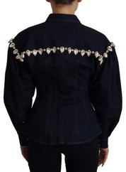 Dolce & Gabbana Blue Denim Crystal Embellish Cotton Jacket