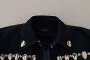 Dolce & Gabbana Blue Denim Crystal Embellish Cotton Jacket