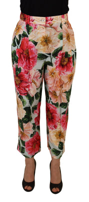 Dolce & Gabbana Multicolor Flora Printed High Waist Cropped Trouser Pants