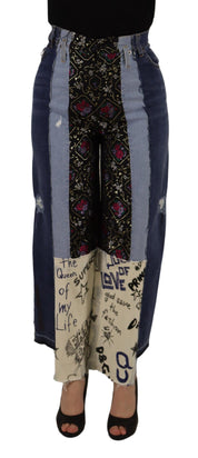 Dolce & Gabbana Multicolor Patchwork DG Fashion Wide Leg Denim Pant