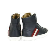 Bally Dark Grey Calf Leather Hi Top Sneaker With Red Beige