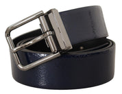 Dolce & Gabbana Elegant Blue Leather Belt with Silver Buckle