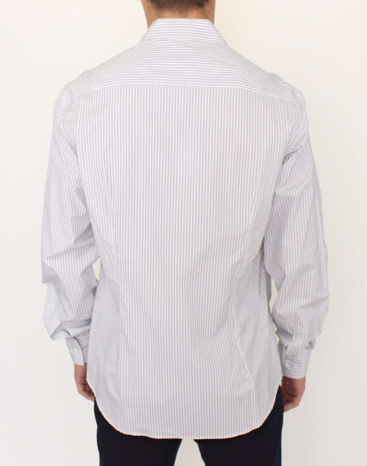 Ermanno Scervino Elegant White and Gray Striped Cotton Shirt