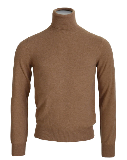 Beige Cashmere Turtleneck Pullover Sweater