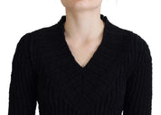 Dolce & Gabbana Black Wool Knitted Sheath Sweater Dress