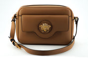 Versace Elegant Brown Leather Camera Case Shoulder Bag