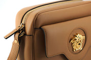 Versace Elegant Brown Leather Camera Case Shoulder Bag
