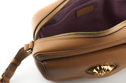 Versace Elegant Brown Leather Camera Case Shoulder Bag