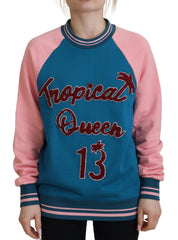 Dolce & Gabbana Blue Pink Queen Sequin Crystal Sweater
