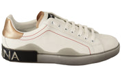 Dolce & Gabbana Elegant White & Gold Leather Sneakers