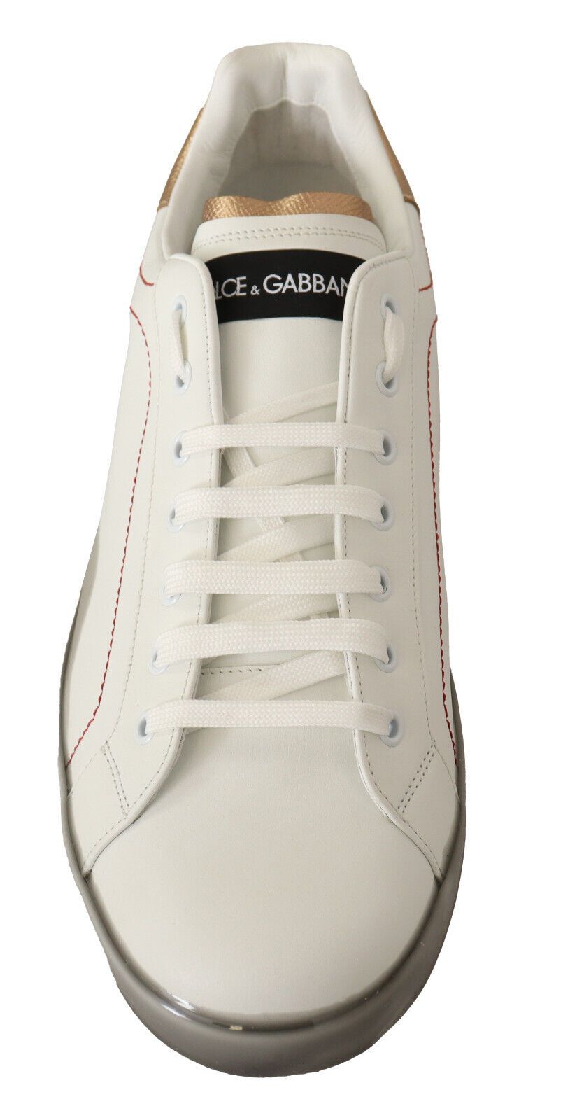 Dolce & Gabbana Elegant White & Gold Leather Sneakers