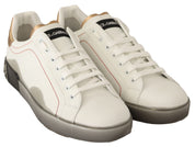 Dolce & Gabbana Elegant White & Gold Leather Sneakers