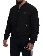 Dolce & Gabbana Black Nylon Logo Bomber Zipper Jacket