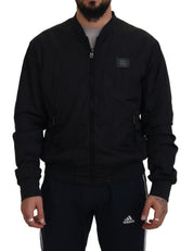 Dolce & Gabbana Black Nylon Logo Bomber Zipper Jacket
