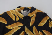 Dolce & Gabbana Black Linen Shirt with Penne Rigate Print