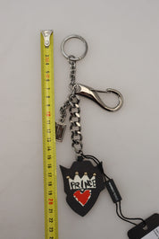 Dolce & Gabbana Elegant Silver and Black Designer Keychain