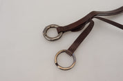 Costume National Brown Leather Silver Tone Metal Keyring Keychain
