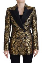 Dolce & Gabbana Black Gold Jacquard Coat Blazer Jacket