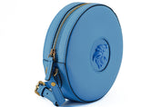 Versace Chic Blue Leather Round Shoulder Bag