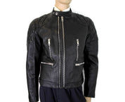 Burberry Men's Black Leather Diamond Quilted Biker Jacket