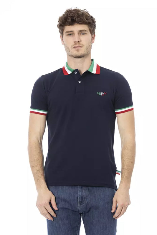 Blue Cotton Men Polo