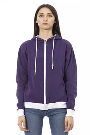 Baldinini Trend Purple Cotton Women Sweater with Adjustable Hood