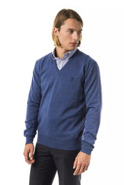 Uominitaliani Blue Merino Wool Men Sweater