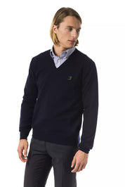 Uominitaliani Blue Merino Wool Men Sweater