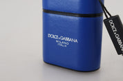 Dolce & Gabbana Blue Leather Silver Metal Logo Airpods Case