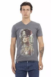 Trussardi Action Gray Cotton Men V-neck T-shirt