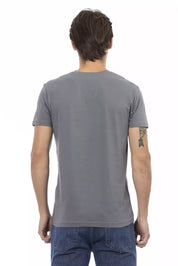 Trussardi Action Gray Cotton Men V-neck T-shirt