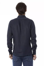 Baldinini Trend Blue Linen Men Shirt