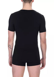 Bikkembergs Black Cotton Men V-Neck T-Shirt