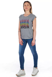 Frankie Morello Gray Cotton Women T-Shirt