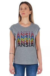 Frankie Morello Gray Cotton Women T-Shirt