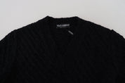Dolce & Gabbana Black Wool V-neck Knitted Pullover Sweater