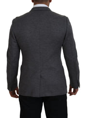 Dolce & Gabbana Elegant Gray Wool Blazer with Bee Crown Embroidery