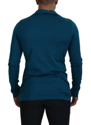Dolce & Gabbana Blue Cotton Collared Slim Pullover Sweater